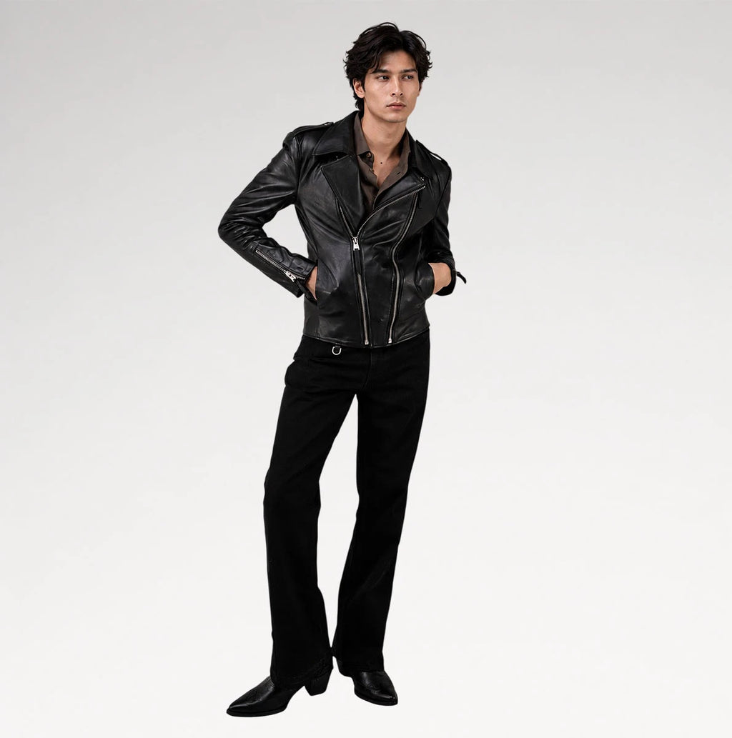 Stileto Black Slim Fit Biker Leather Jacket