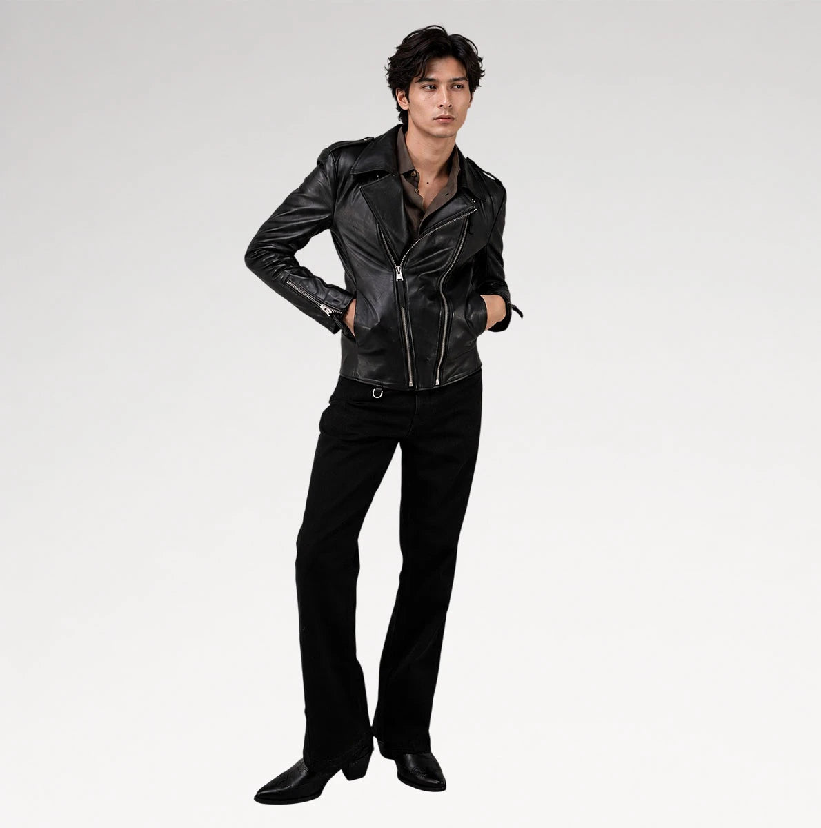 Stileto Black Slim Fit Biker Leather Jacket