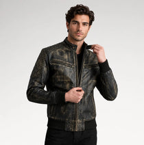 Selvaggio Distressed Brown Leather Bomber Jacket