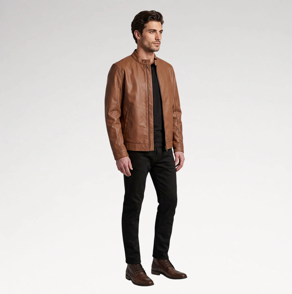 Forte Matte Brown Leather Biker Jacket