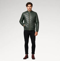 Cresta Green Puffer Leather Jacket