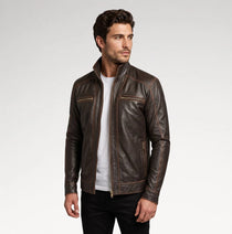 Delicato Brown Leather Biker Jacket