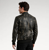 Selvaggio Distressed Brown Leather Bomber Jacket