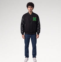 Audace Black Leather Sleeve Varsity Jacket