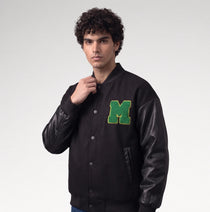 Audace Black Leather Sleeve Varsity Jacket