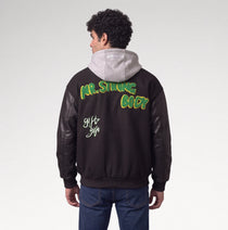 Audace Black Leather Sleeve Varsity Jacket