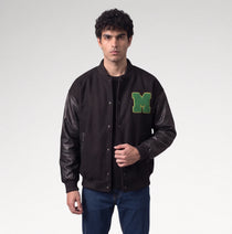 Audace Black Leather Sleeve Varsity Jacket