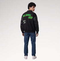 Audace Black Leather Sleeve Varsity Jacket