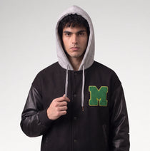 Audace Black Leather Sleeve Varsity Jacket