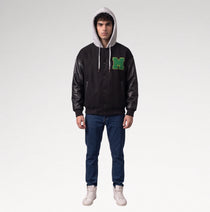 Audace Black Leather Sleeve Varsity Jacket