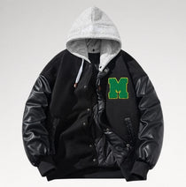 Audace Black Leather Sleeve Varsity Jacket