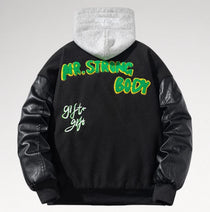 Audace Black Leather Sleeve Varsity Jacket