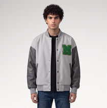 Audace Gray Leather Sleeve Varsity Jacket