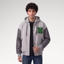 Audace Gray Leather Sleeve Varsity Jacket