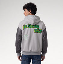 Audace Gray Leather Sleeve Varsity Jacket