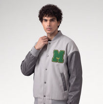 Audace Gray Leather Sleeve Varsity Jacket