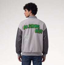 Audace Gray Leather Sleeve Varsity Jacket