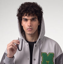 Audace Gray Leather Sleeve Varsity Jacket