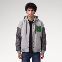 Audace Gray Leather Sleeve Varsity Jacket