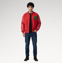 Audace Red Leather Sleeve Varsity Jacket