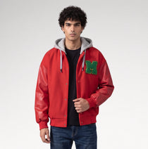Audace Red Leather Sleeve Varsity Jacket