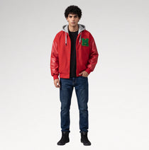 Audace Red Leather Sleeve Varsity Jacket