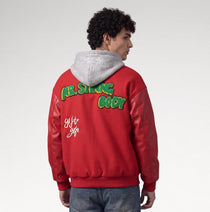 Audace Red Leather Sleeve Varsity Jacket