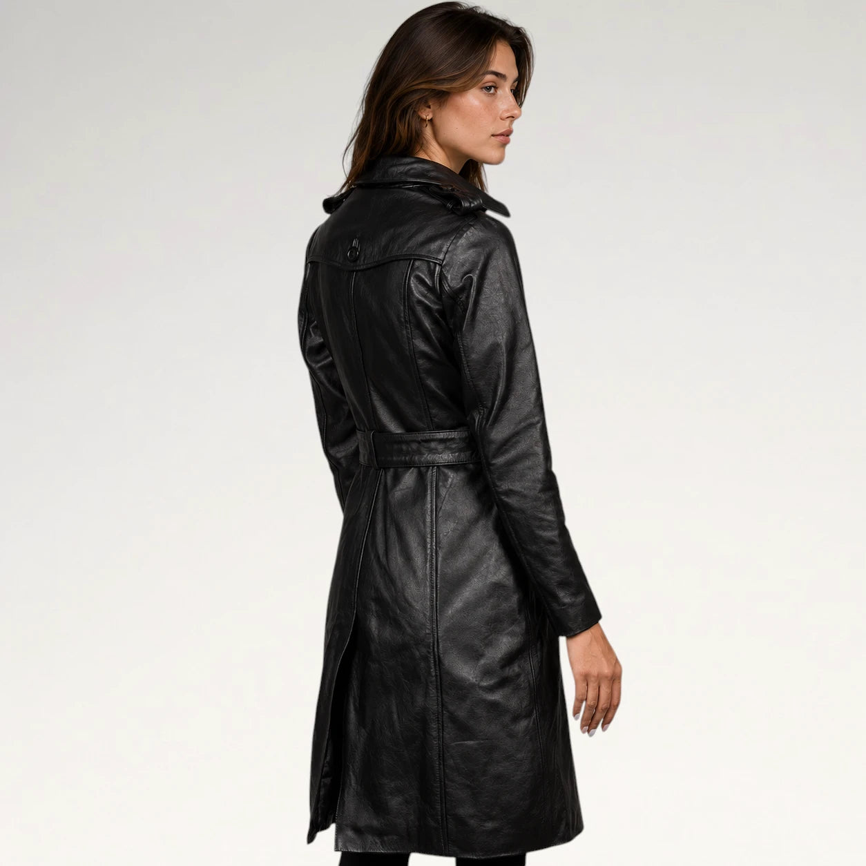 Bellissima Black Double Breasted Leather Coat Secondary image