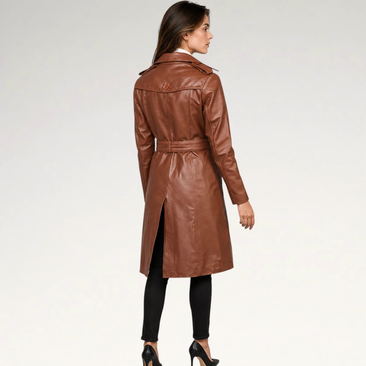 Bellissima Brown Double Breasted Leather Coat Secondary image