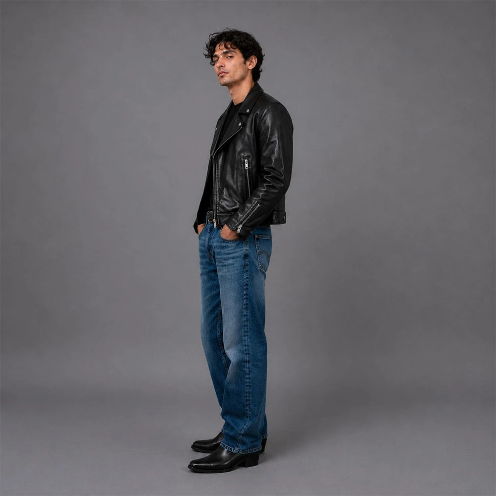 Men Black Motorcycle Leather Jacket Secondary image