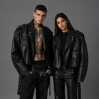 Unisex Black Oversized Biker Leather Jacket