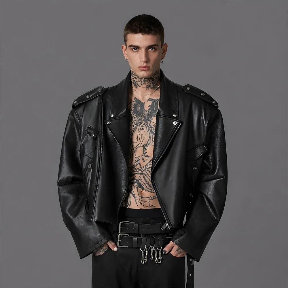 Unisex Black Oversized Biker Leather Jacket Secondary image