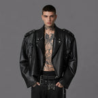 Unisex Black Oversized Biker Leather Jacket