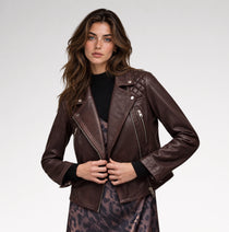 Vinaccia Distressed Mahogany Red Quilted Biker Leather Jacket