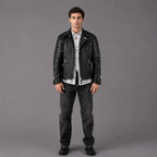 Men Black Quilted Motorcycle Leather Jacket