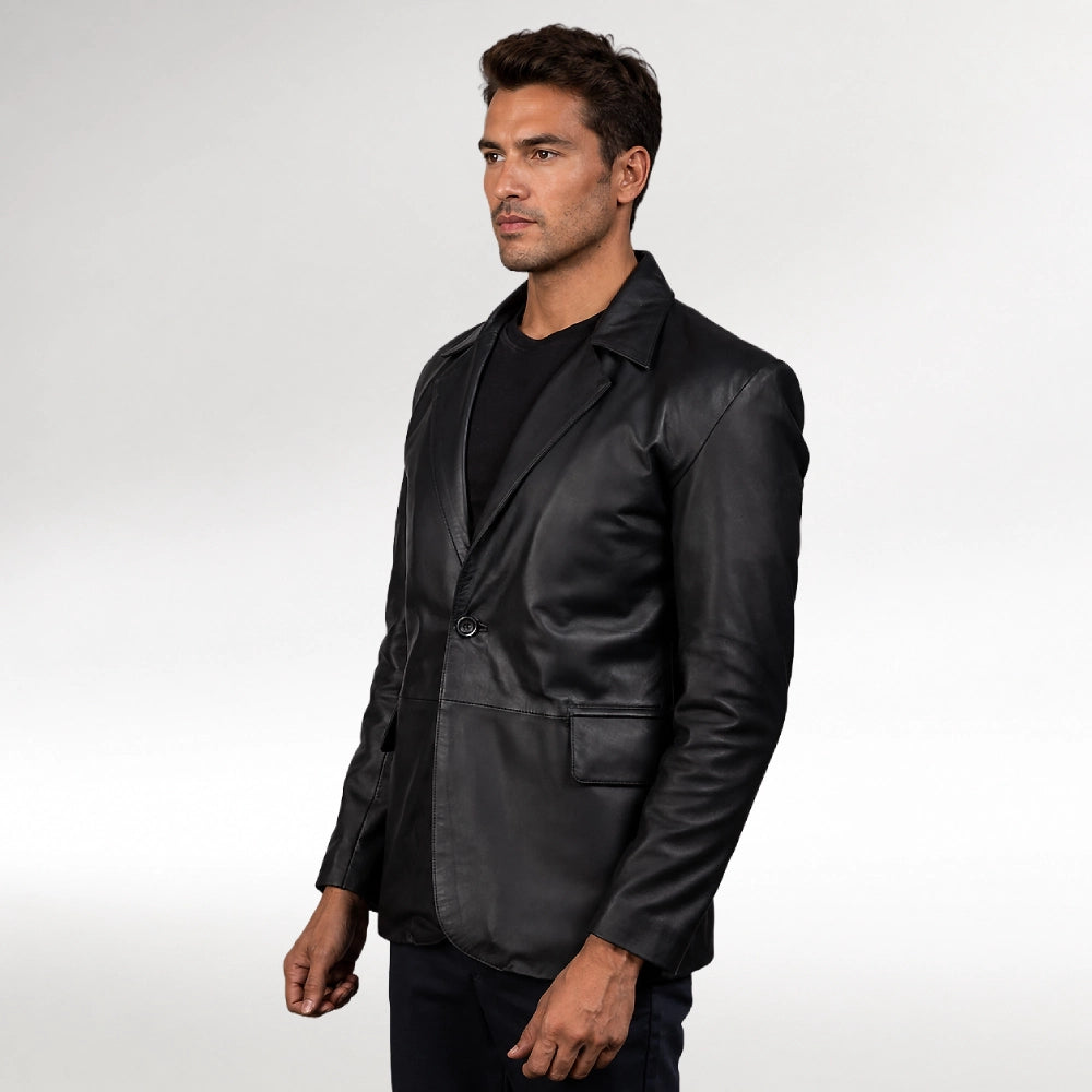 Classico Vintage Black Leather Blazer
