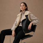 Women Biker Shearling Leather Vest