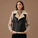 Women Biker Shearling Leather Vest