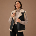 Women Biker Shearling Leather Vest