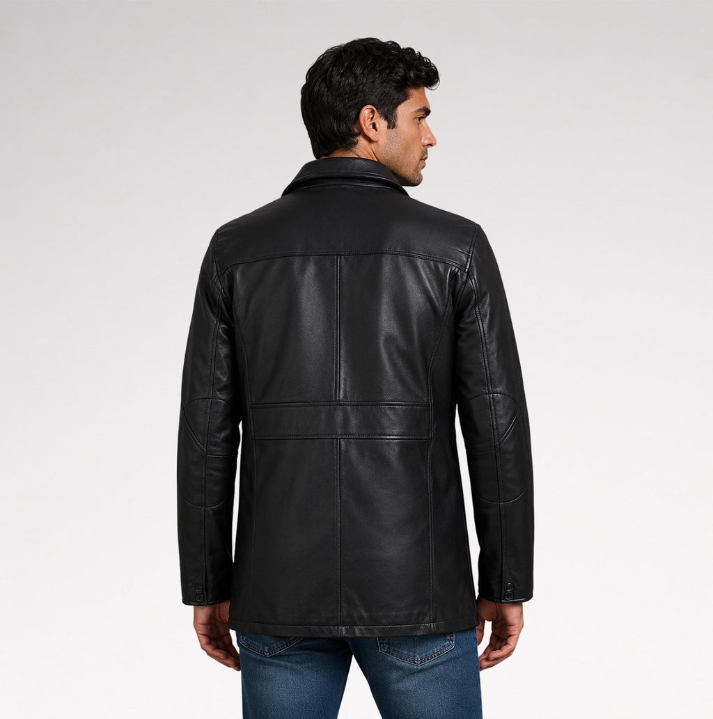 Tradizione Black 3/4 Length Leather Coat