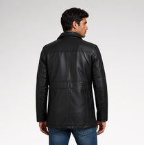 Tradizione Black 3/4 Length Leather Coat