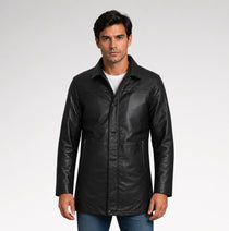 Tradizione Black 3/4 Length Leather Coat