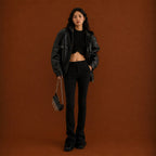 Women Black Oversized Leather Jacket