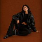 Women Black Oversized Leather Jacket