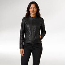Veloce Black Slim Fit Cafe Racer Quilted Leather Jacket