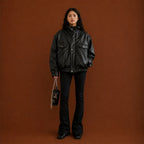 Women Black Oversized Leather Jacket