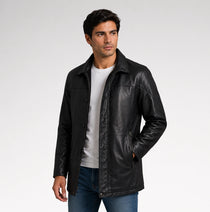 Tradizione Black 3/4 Length Leather Coat