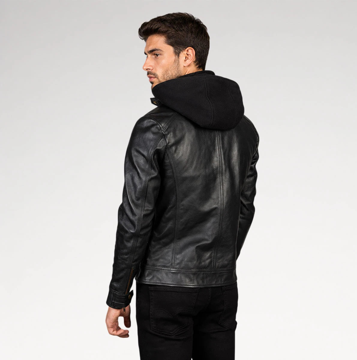 Cappuccio Black Hooded Biker Leather Jacket Secondary image