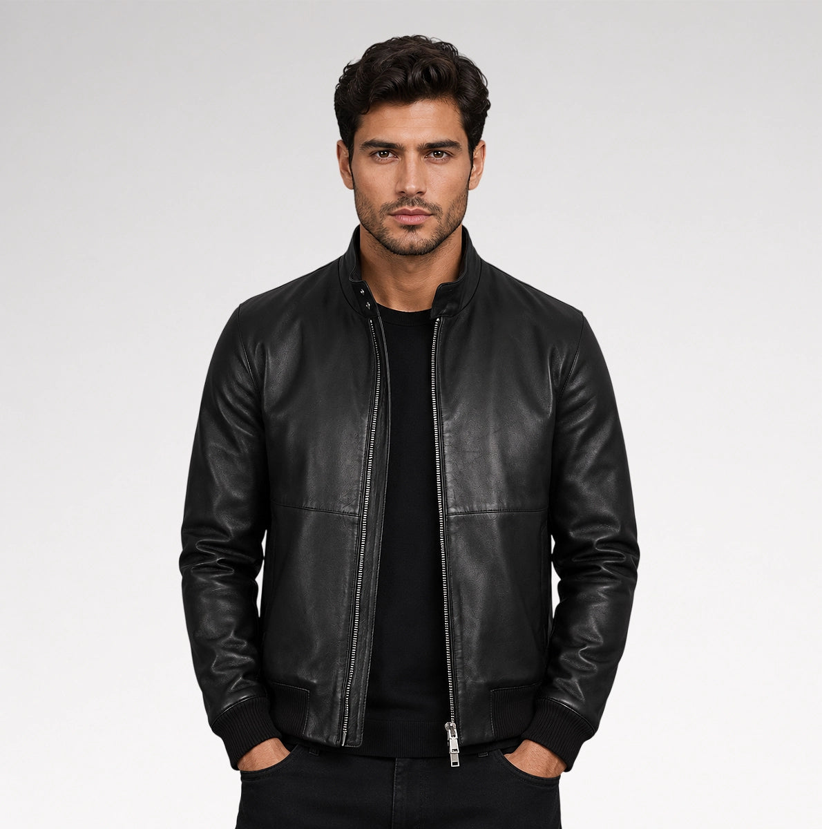 Volo Black Bomber Leather Jacket Main image