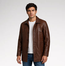 Tradizione Distressed Brown 3/4 Length Leather Coat
